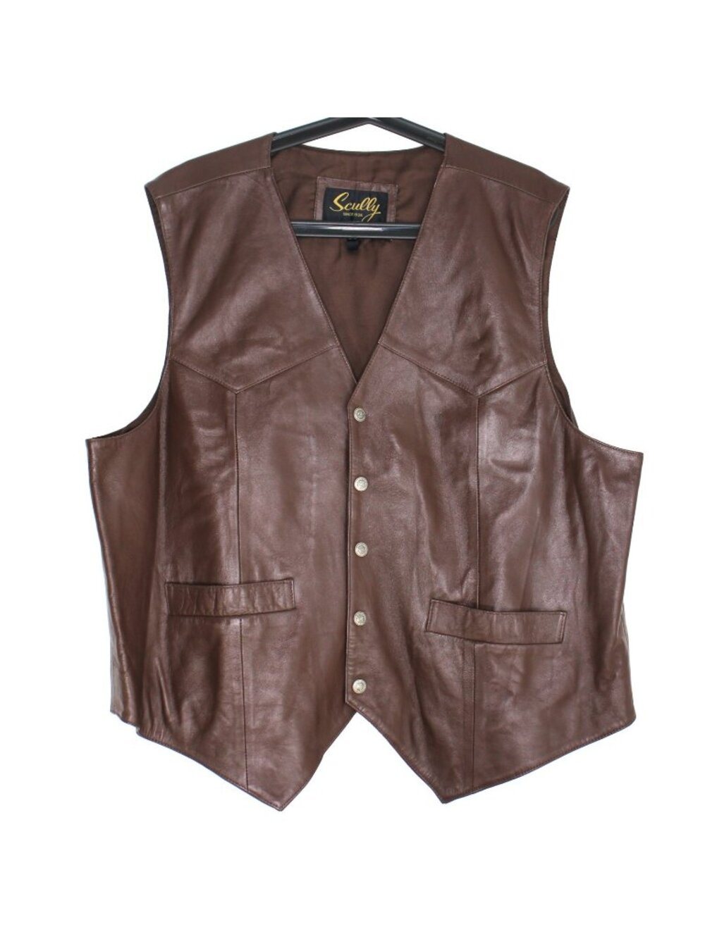 Vintage Scully Mens 2XL Western Cowboy Rodeo Brown Leather Vest H1069